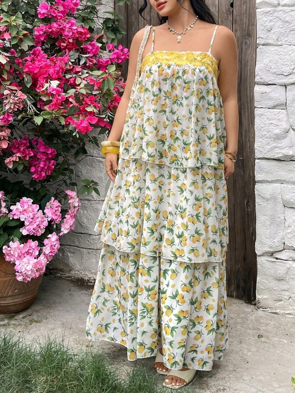 Multicolor Boho Women's Plus Size Layered Spaghetti Strap Dress - Picture 5 of 7